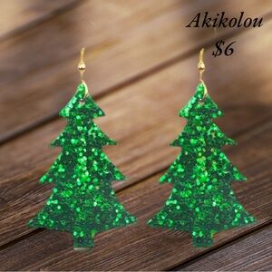 Green Glitter Christmas Tree Earrings